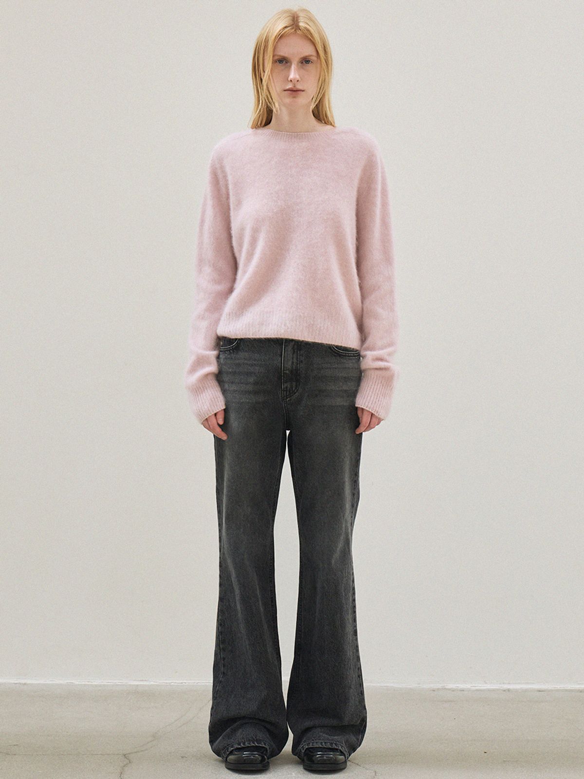 르(LE) cashmere classic whole garment knitted pullover (light pink)