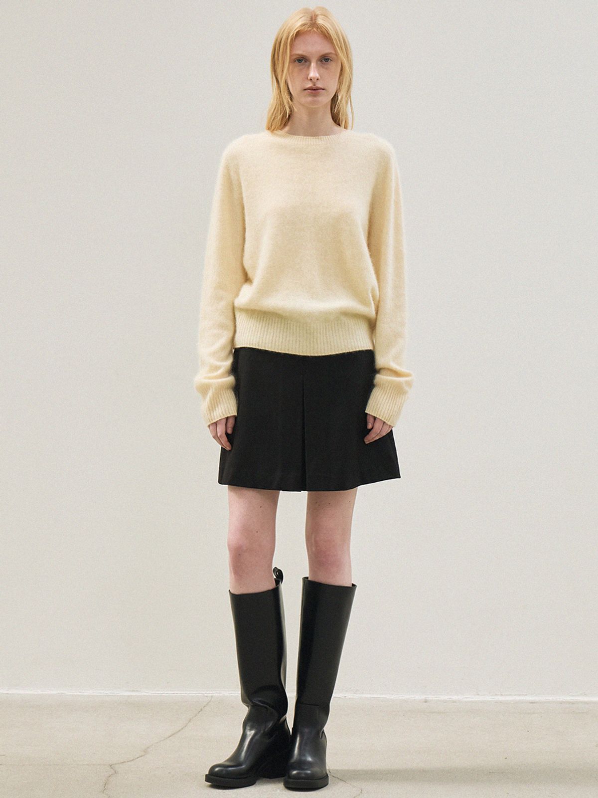 르(LE) cashmere classic whole garment knitted pullover (light yellow)