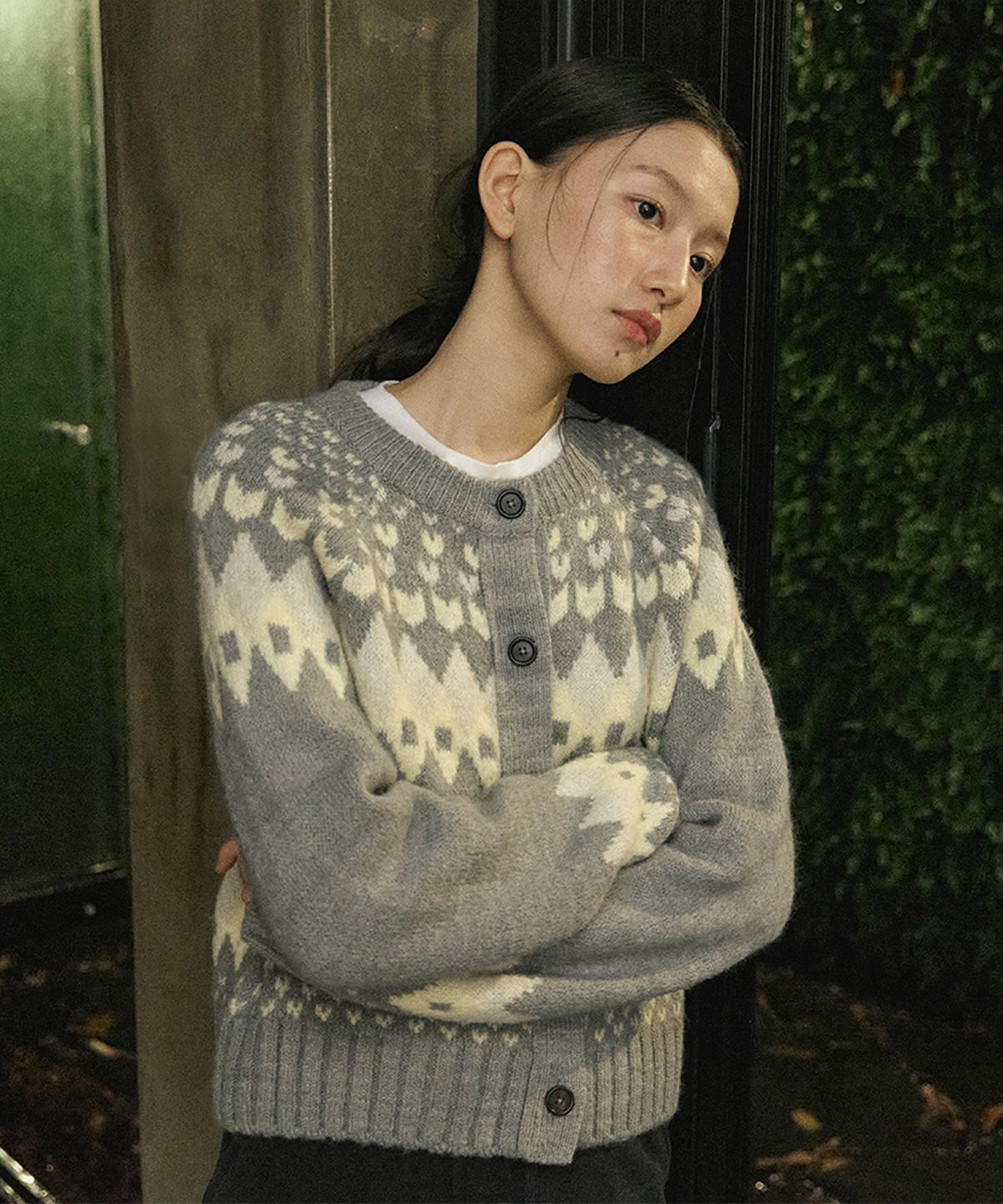 스텝어라운드(STEP AROUND) Nordic Classic Wool Cardigan_GREY