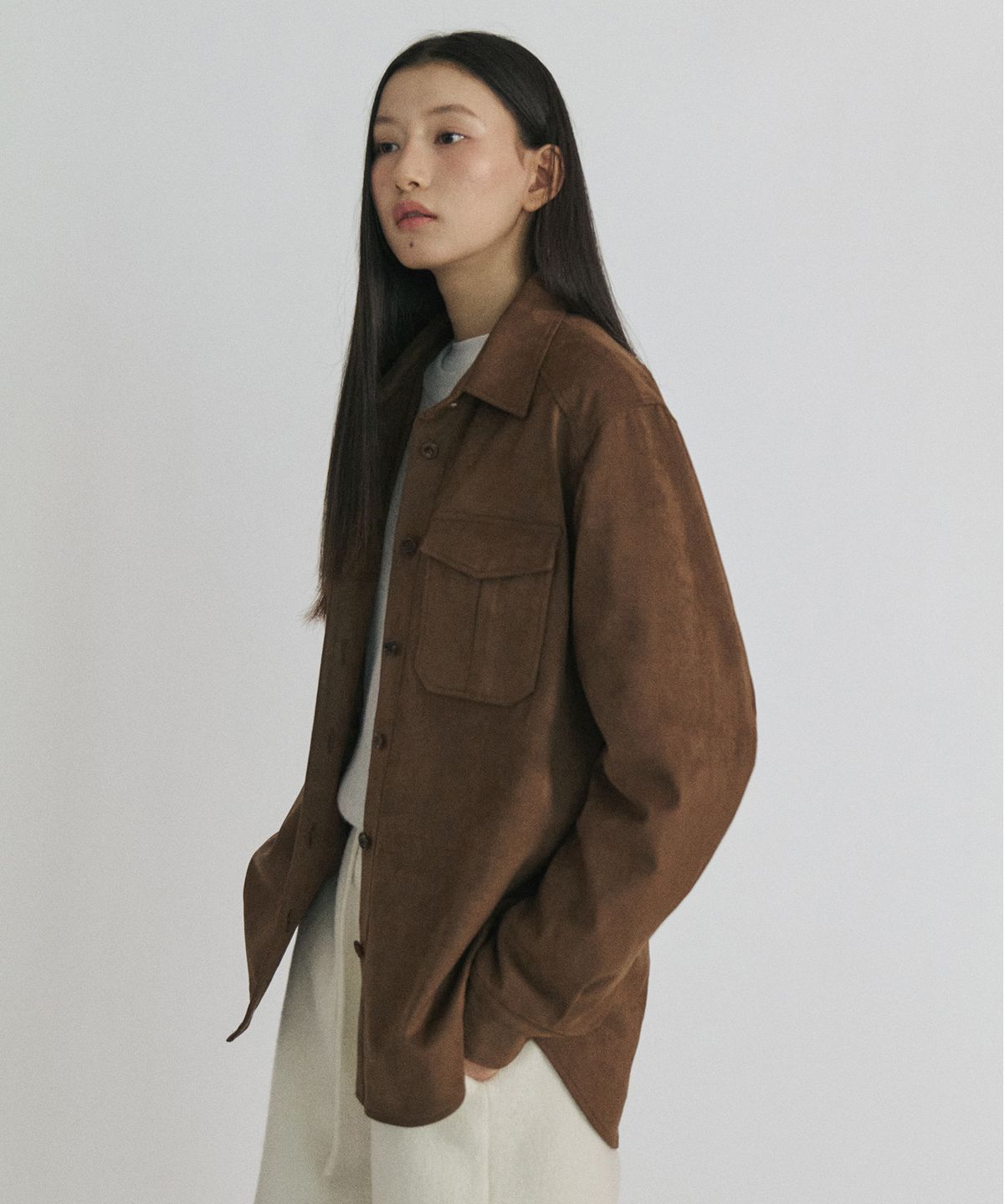 스텝어라운드(STEP AROUND) Suede Jumper Shirt_BROWN