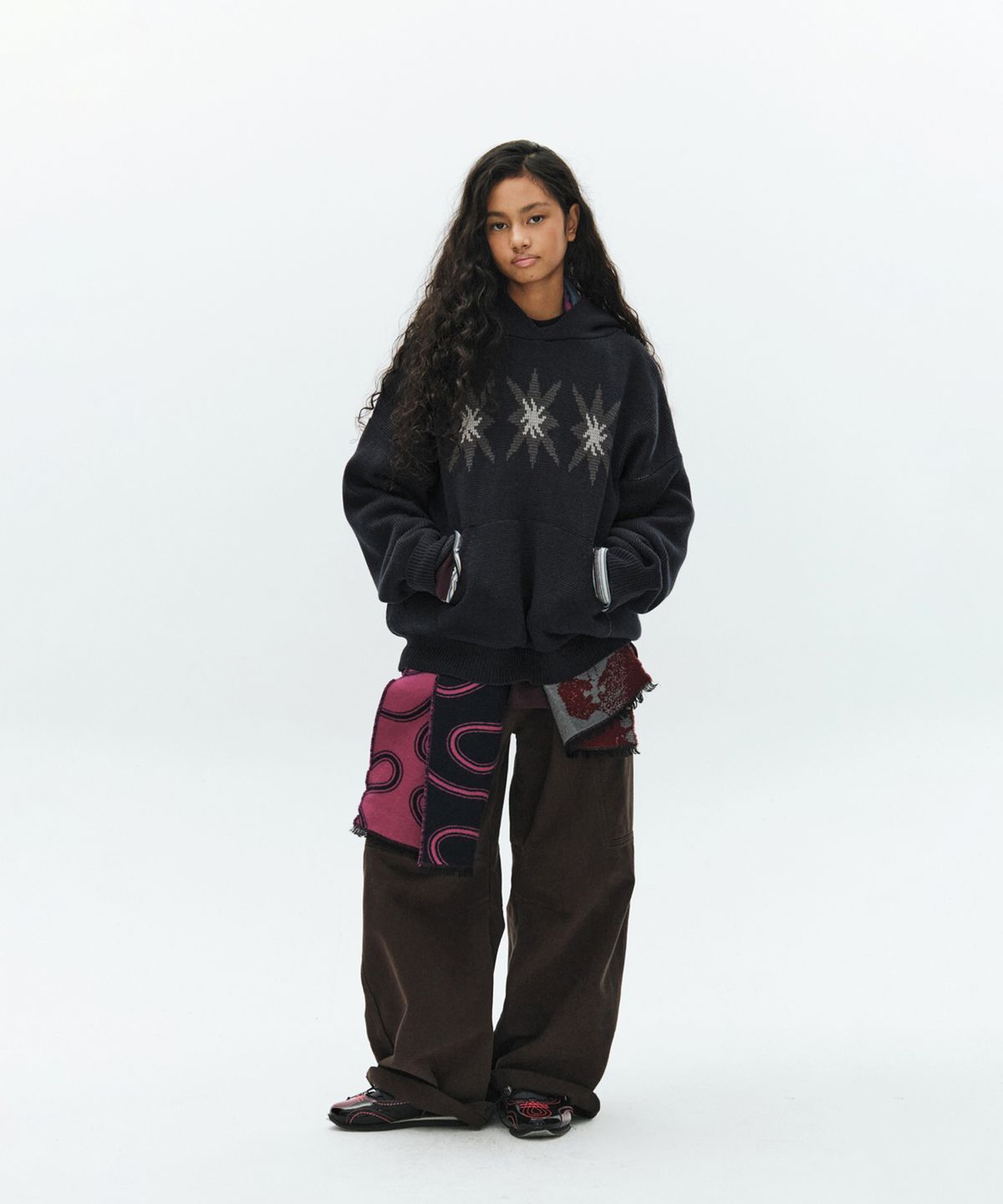 캑터스도넛마켓(CACTUSDONUTMARKET) Star Graphic Knit Hoodie-Navy