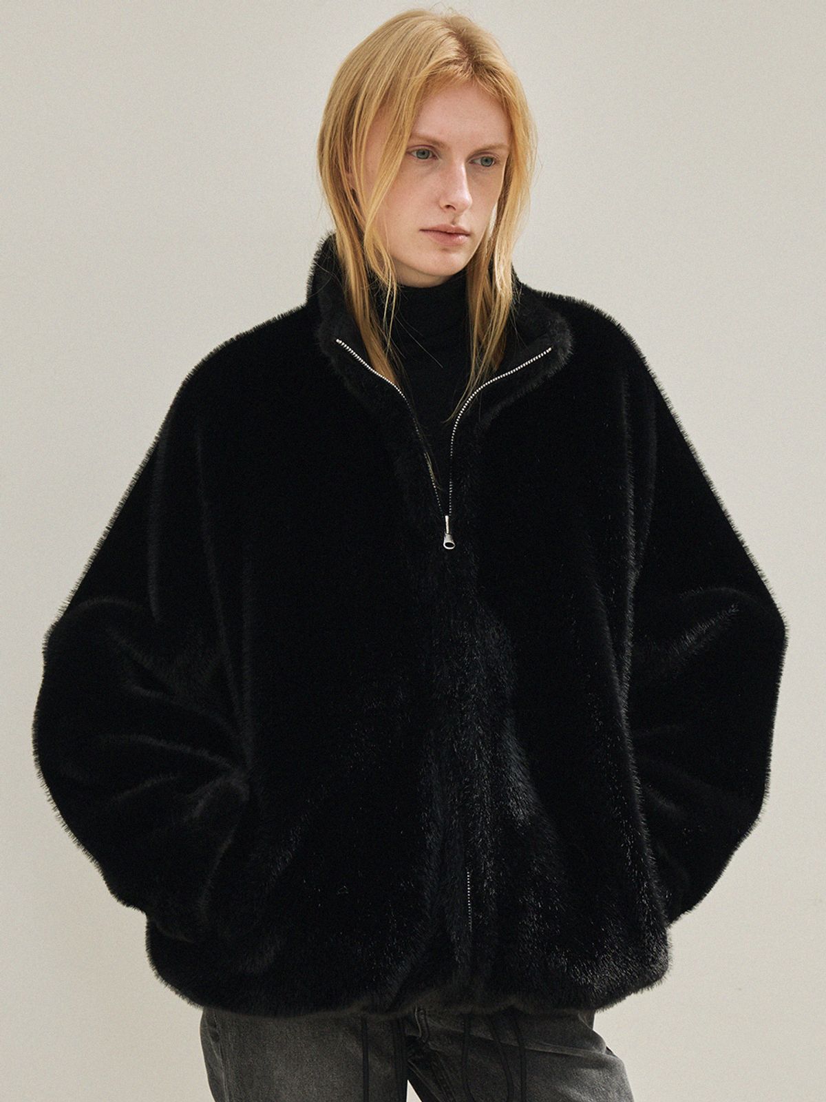 르(LE) fur reversible zip-up jacket (black)