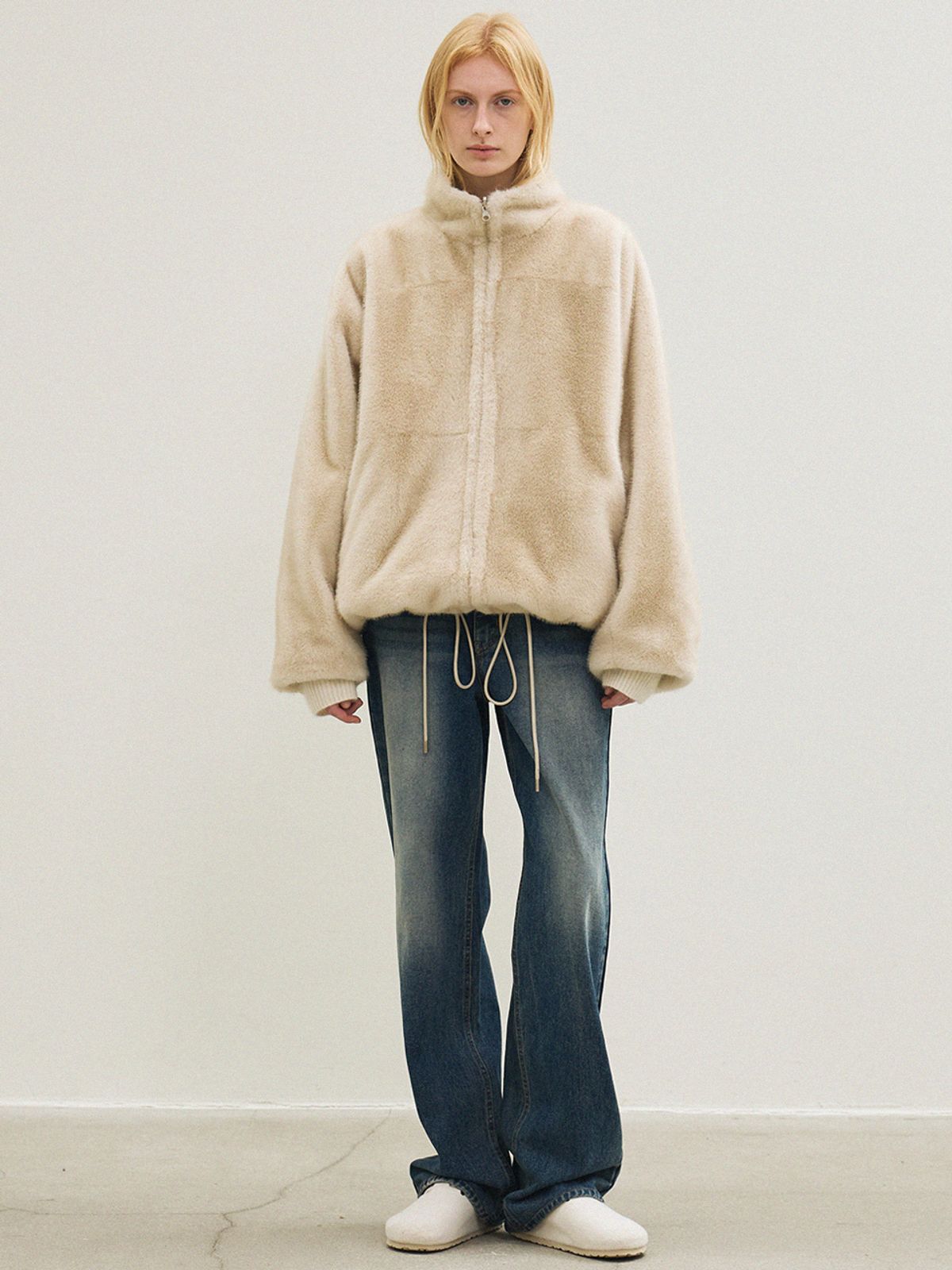 르(LE) fur reversible zip-up jacket (light beige)