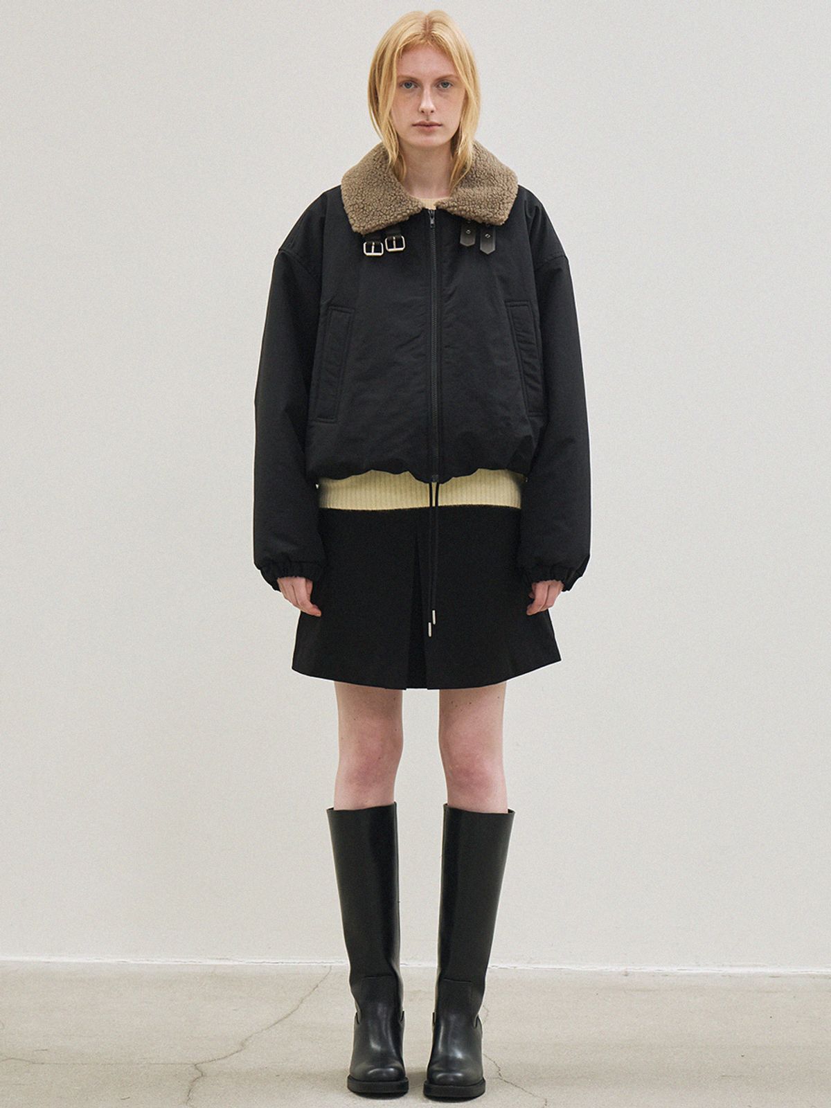 르(LE) fur collar balloon padded jacket (black)