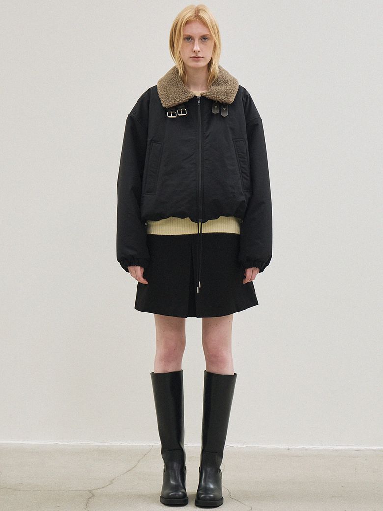 fur collar balloon padded jacket (black)
