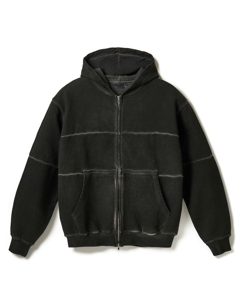 Pigment Dyed Split Zip Hoodie - Charcoal