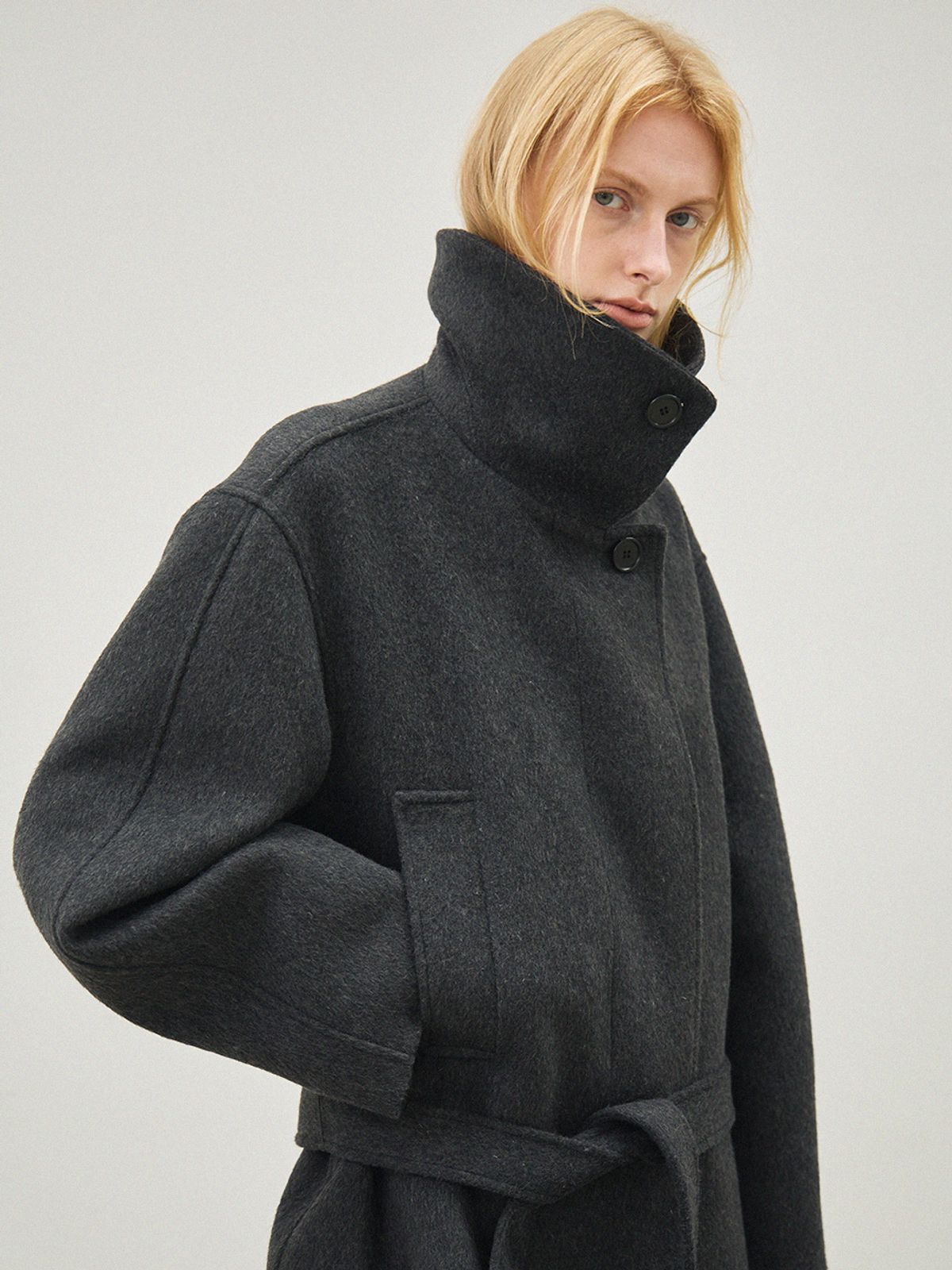 르(LE) wool belted jacket (charcoal)