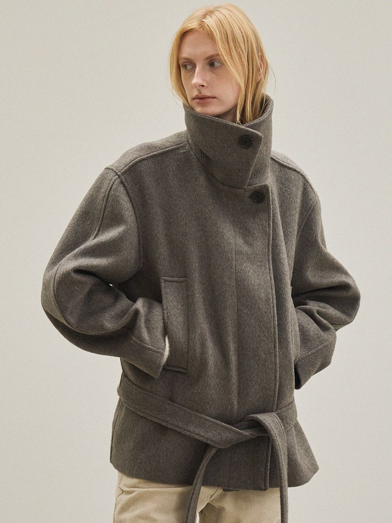 wool belted jacket (oat gray)
