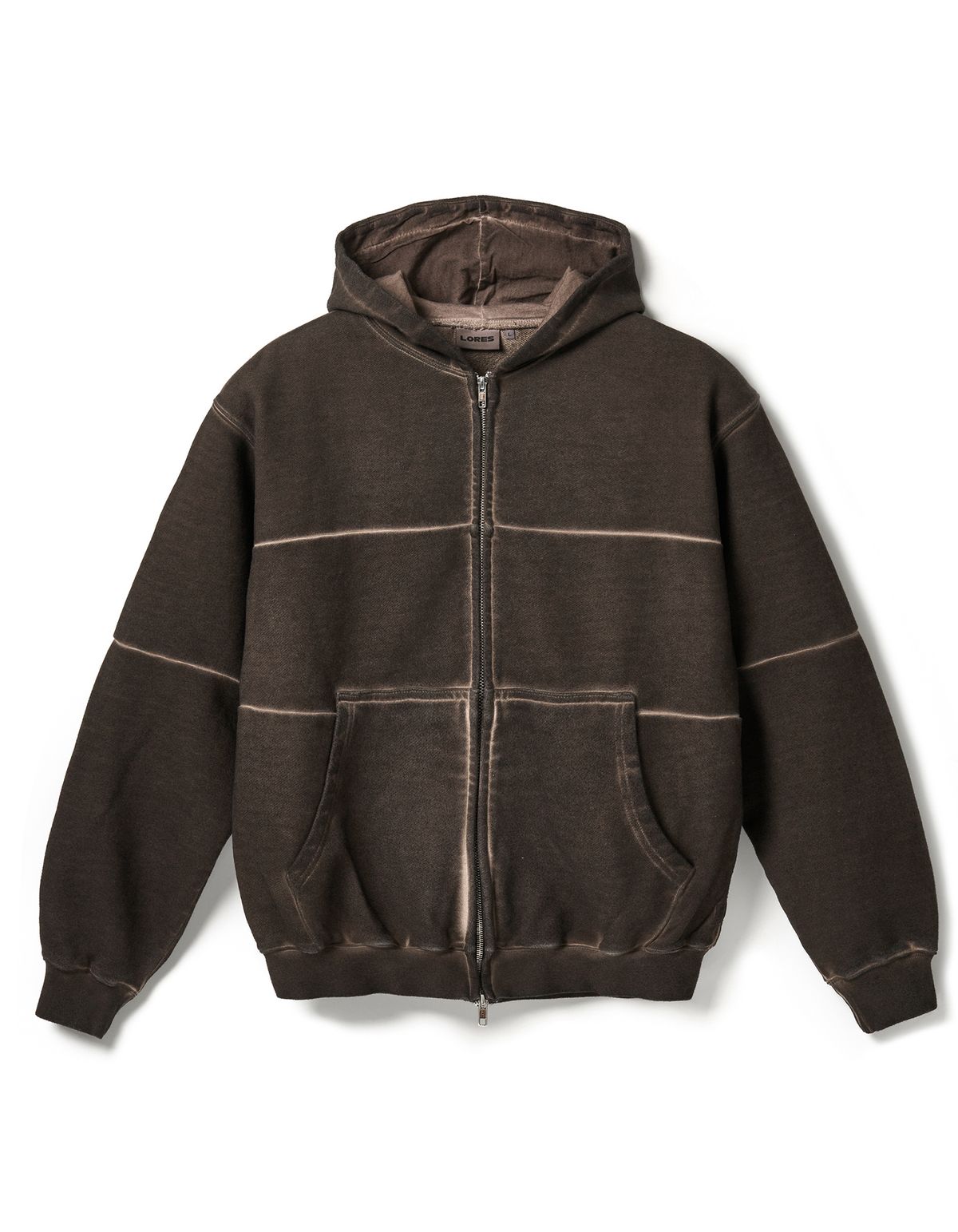 로어즈(LORES) Pigment Dyed Split Zip Hoodie - Brown
