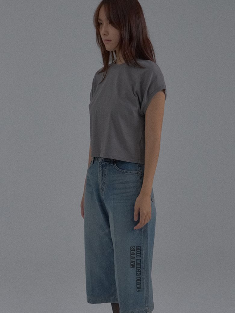 Dropped Shoulder Lettering Crop T-Shirt_Gray