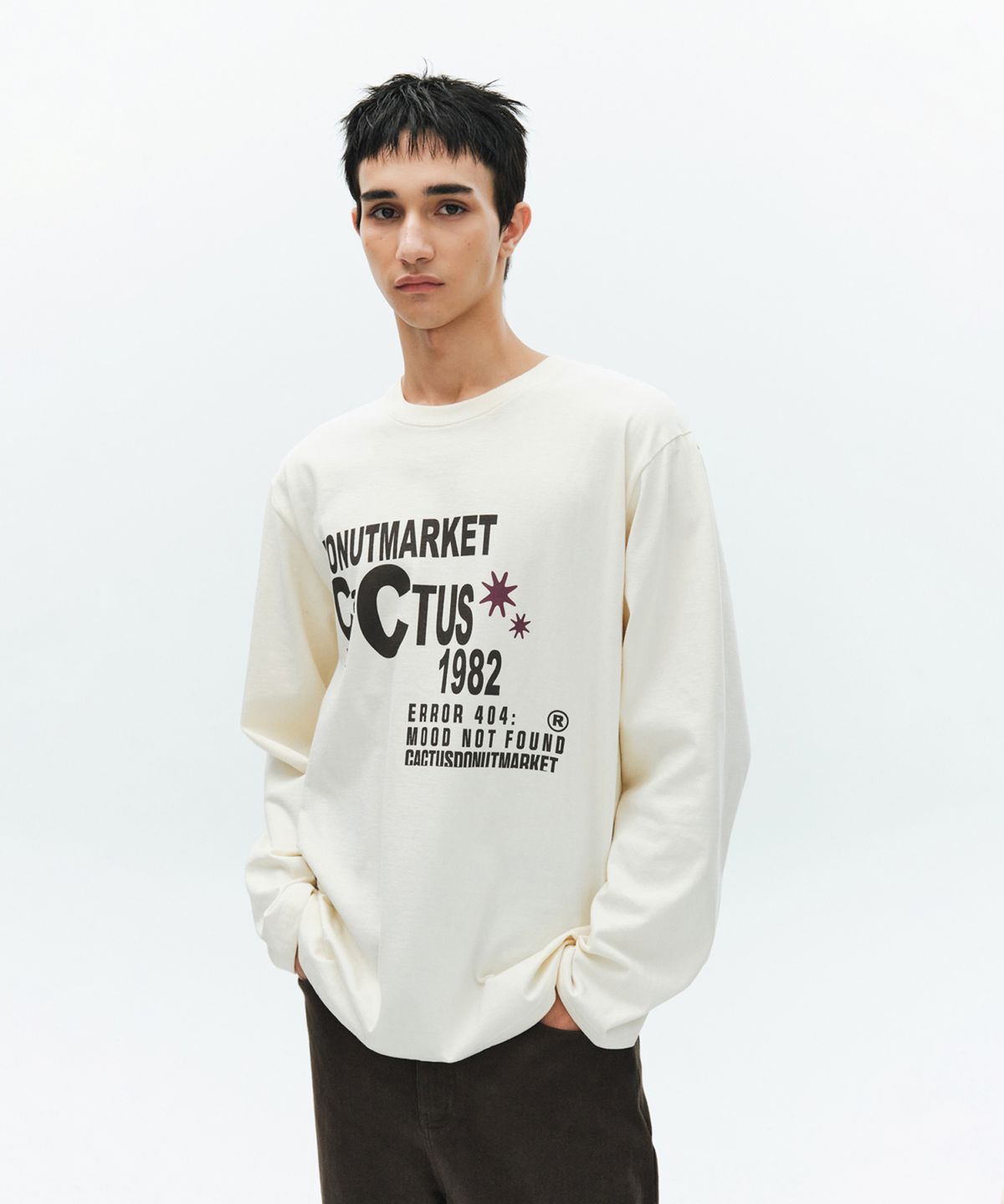 캑터스도넛마켓(CACTUSDONUTMARKET) Lettering Long Sleeve T-shirt-Cream