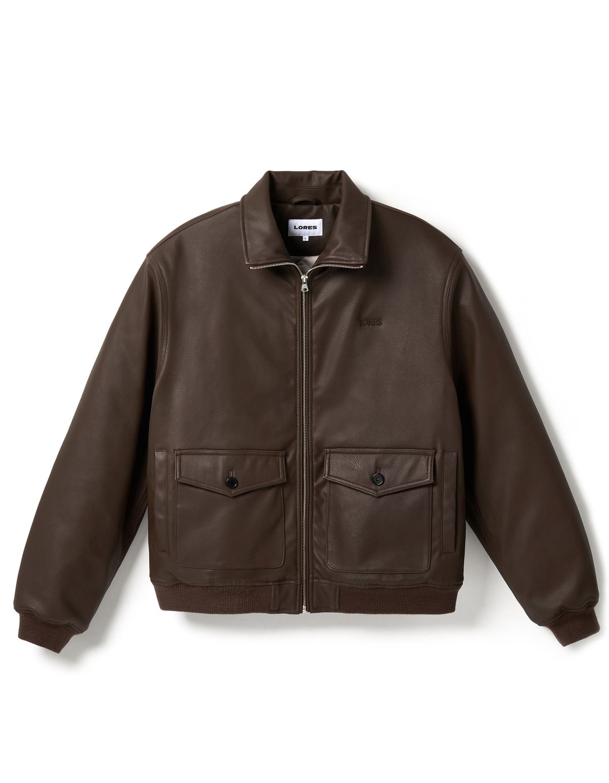 로어즈(LORES) Faux Leather Neck Zip Jacket - Brown