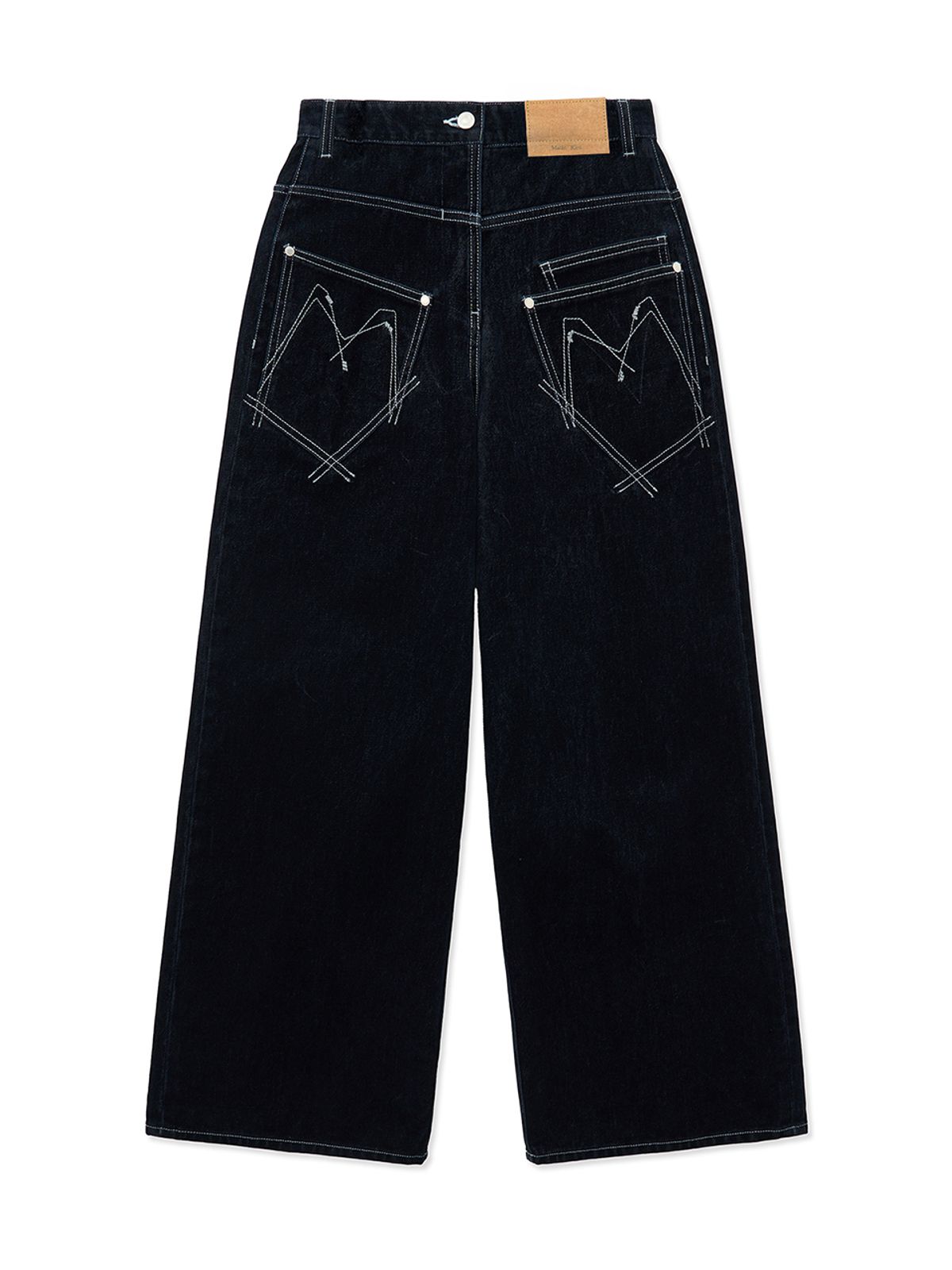 마뗑킴(MATIN KIM) REVERSE VELVET WIDE DENIM PANTS IN NAVY