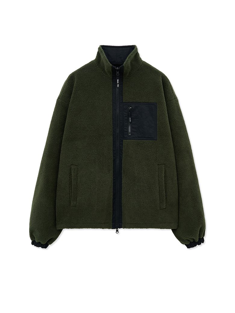 REVERSIBLE SHERPA ZIP UP IN KHAKI