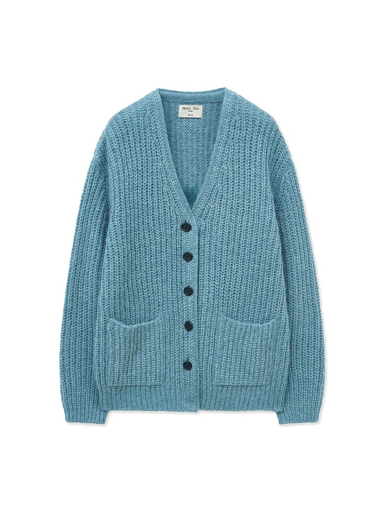 SIDE BUTTON POINT OVERFIT CARDIGAN IN LIGHT BLUE