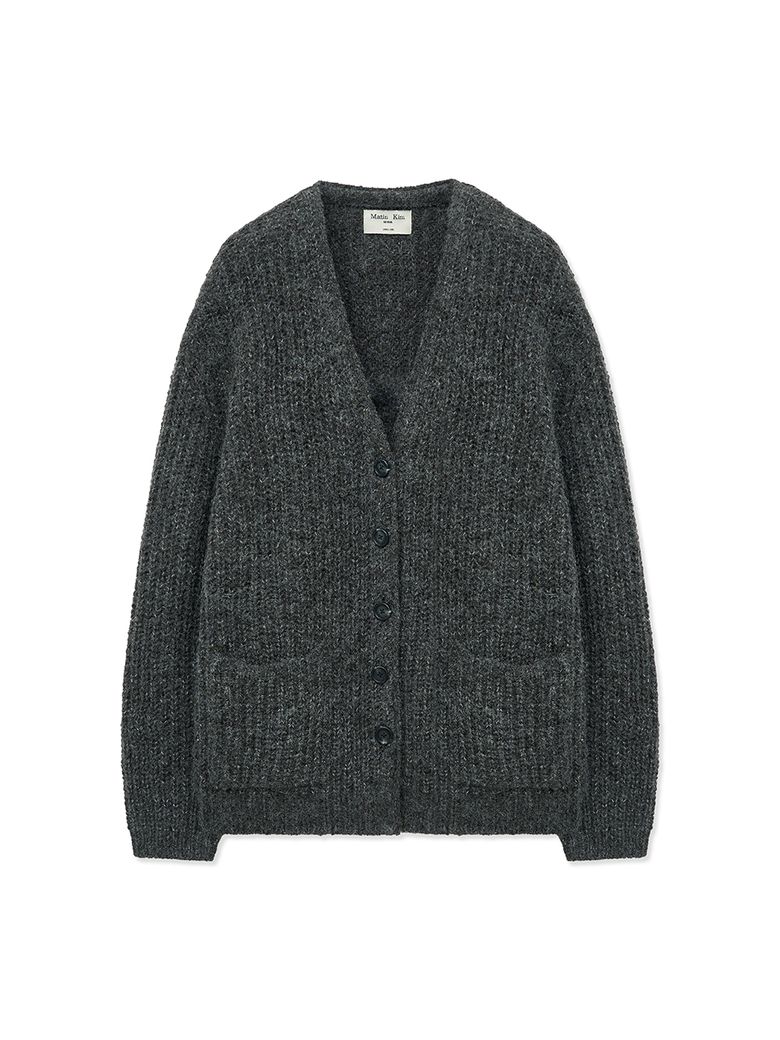 SIDE BUTTON POINT OVERFIT CARDIGAN IN CHARCOAL