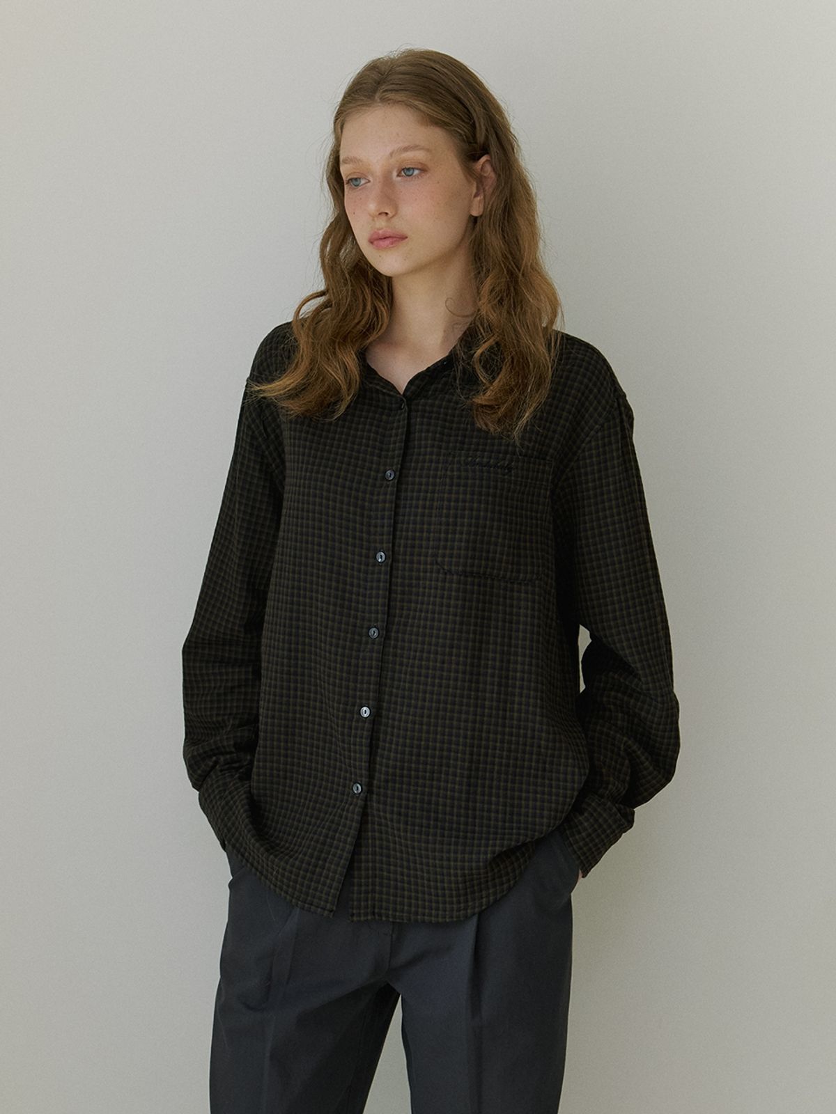 카인더베이비(KINDABABY) kinda check shirts - ash khaki