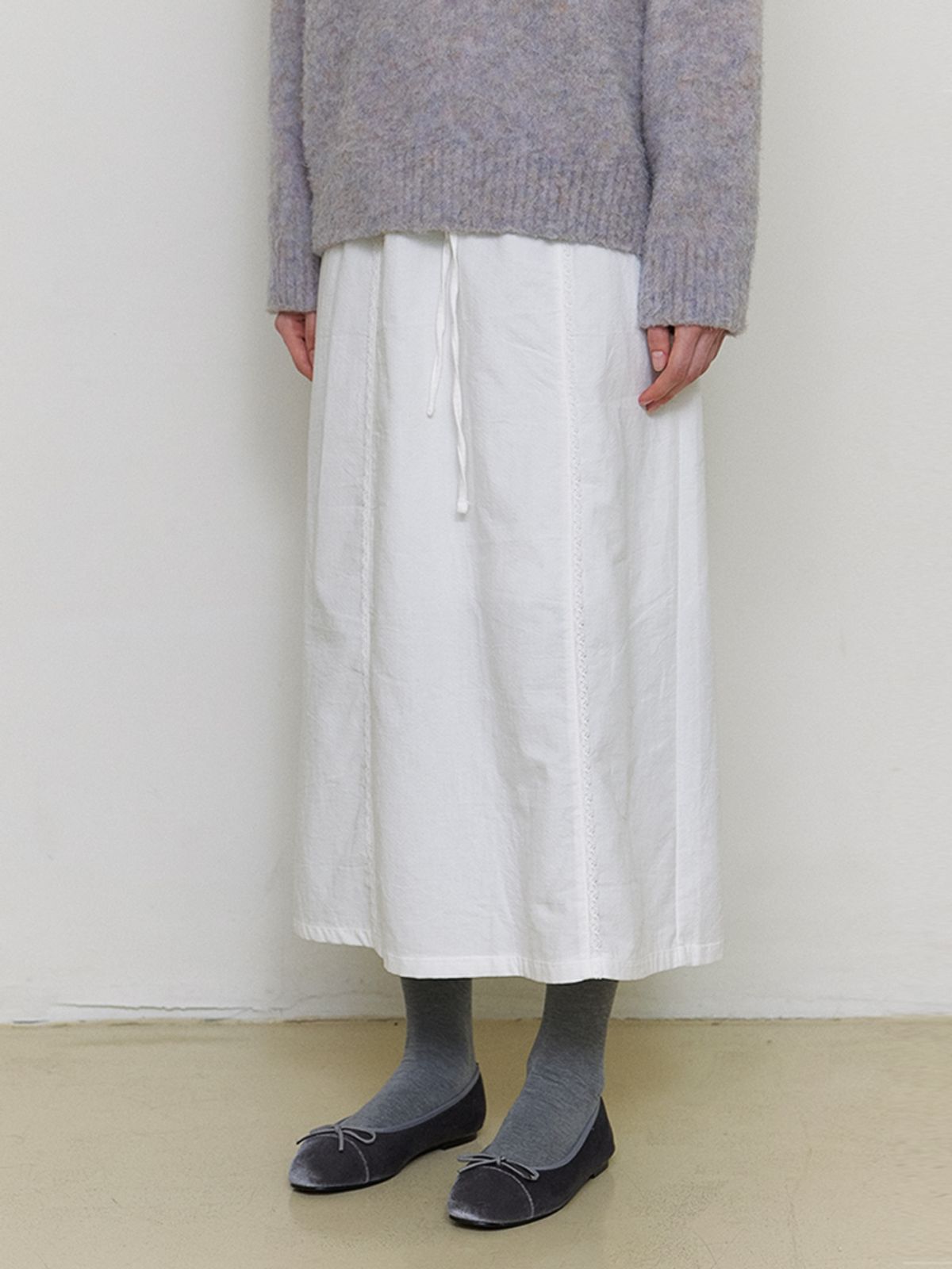 카인더베이비(KINDABABY) cozy lace point long skirt - off white