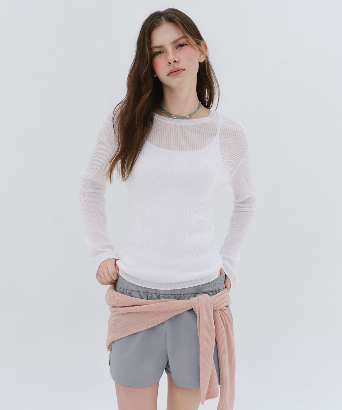 무신사 스탠다드 우먼(MUSINSA STANDARD WOMAN) 우먼즈 린넨 블렌드 리브드 시어 니트 [화이트]