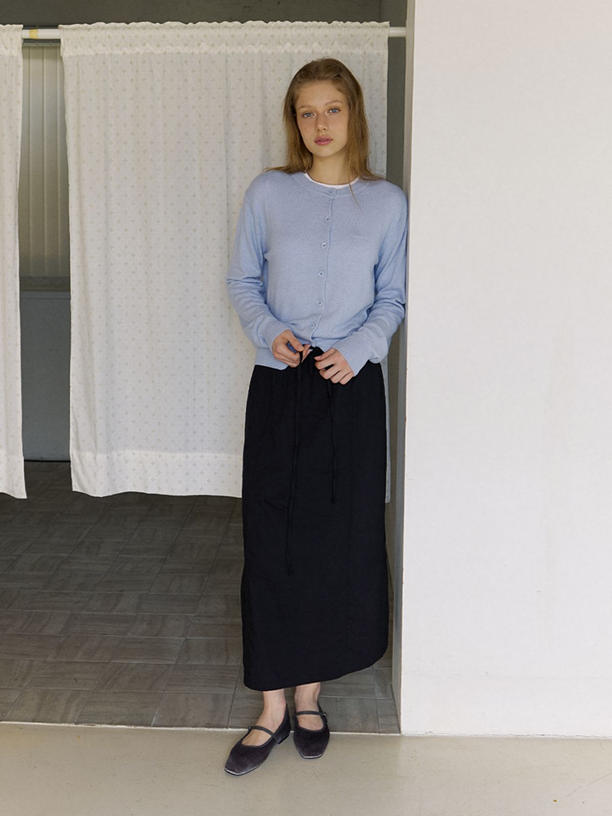 카인더베이비(KINDABABY) basic logo knit cardigan - powder blue