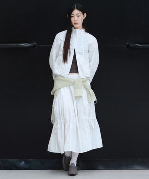 우먼즈 나일론 루치드 롱 스커트 [화이트]