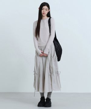 우먼즈 나일론 루치드 롱 스커트 [애쉬 그레이]