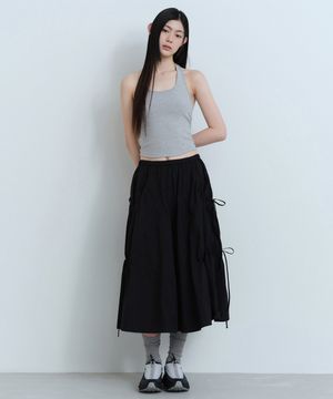 우먼즈 나일론 루치드 롱 스커트 [블랙]