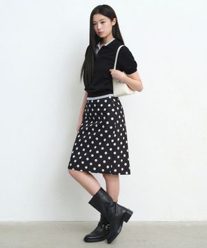 우먼즈 폴카 도트 니 렝스 스커트 [블랙]