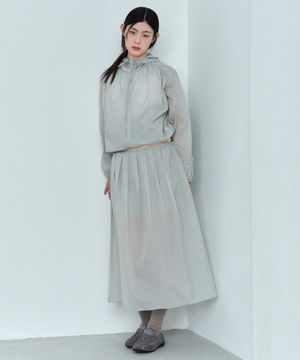 우먼즈 시어 나일론 플리츠 롱 스커트 [라이트 그레이]