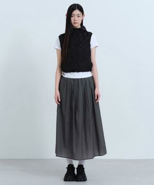 우먼즈 시어 나일론 플리츠 롱 스커트 [그레이]