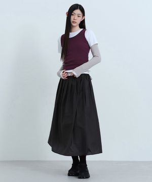 우먼즈 시어 나일론 플리츠 롱 스커트 [블랙]