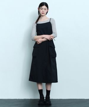 우먼즈 나일론 슬리브리스 카고 드레스 [블랙]