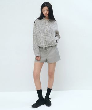 우먼즈 체크 후디드 셔츠 재킷 [라이트 베이지]