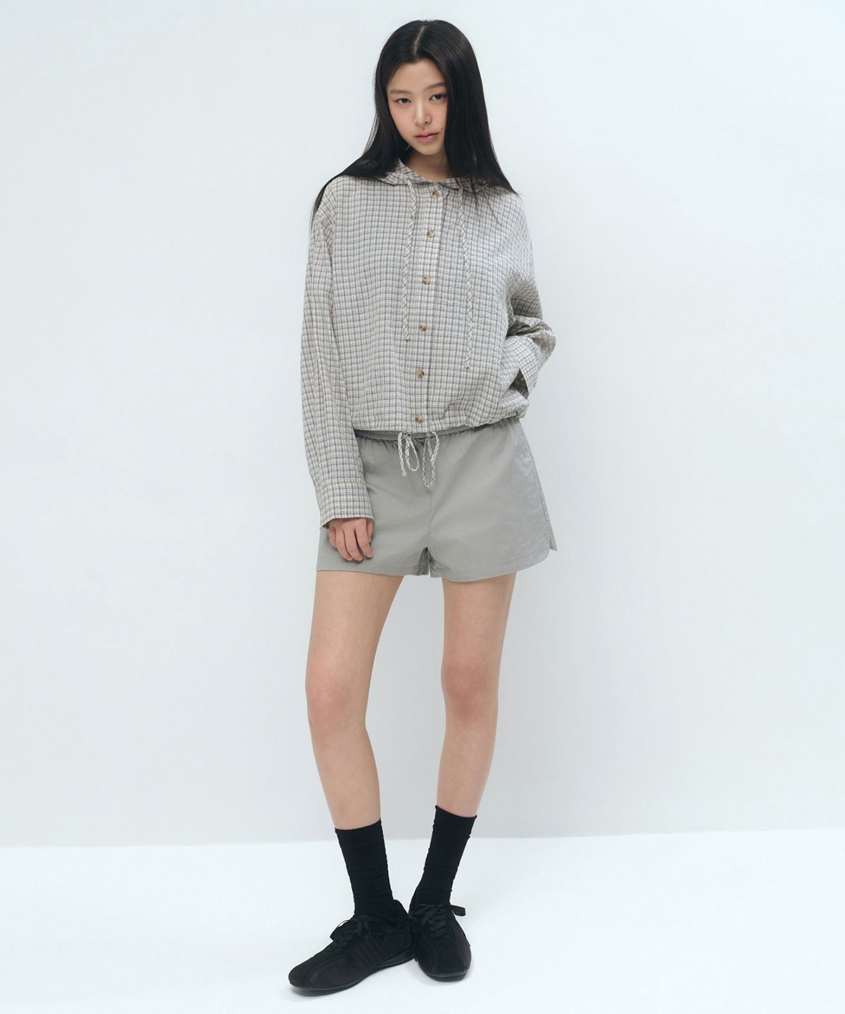 무신사 스탠다드 우먼(MUSINSA STANDARD WOMAN) 우먼즈 체크 후디드 셔츠 재킷 [라이트 베이지]