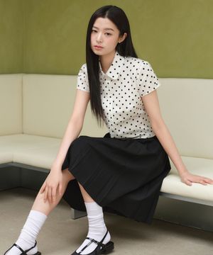 우먼즈 폴카 도트 캡 슬리브 셔츠 [크림]