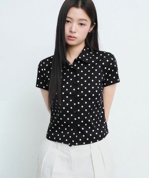 우먼즈 폴카 도트 캡 슬리브 셔츠 [블랙]