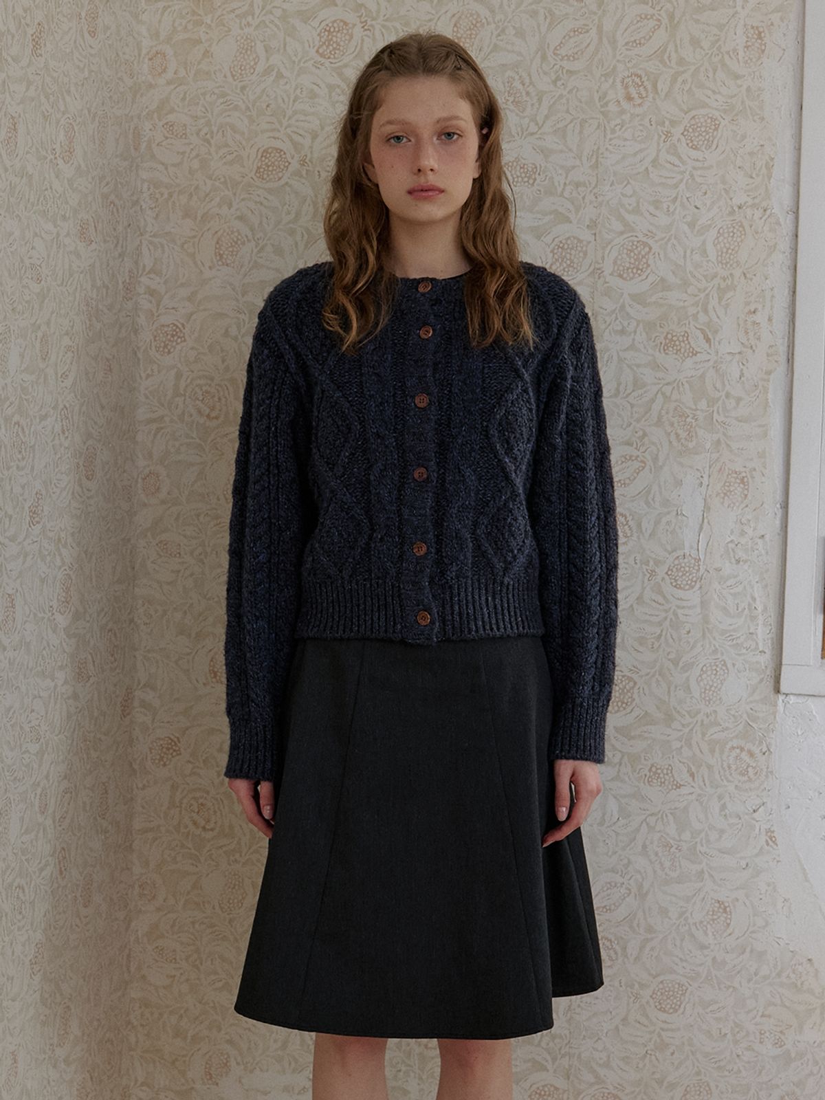 카인더베이비(KINDABABY) cable knit cardigan sweater - mocha navy
