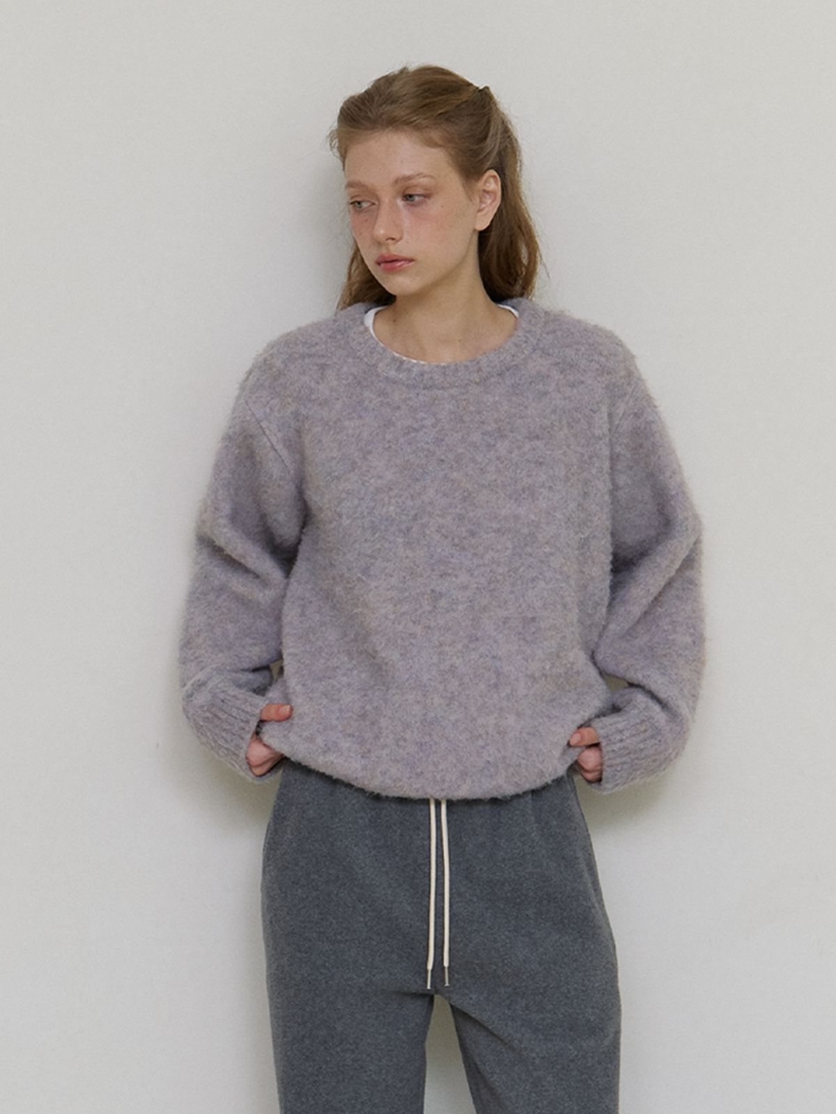 카인더베이비(KINDABABY) cozy brushed round knit - misty lavender