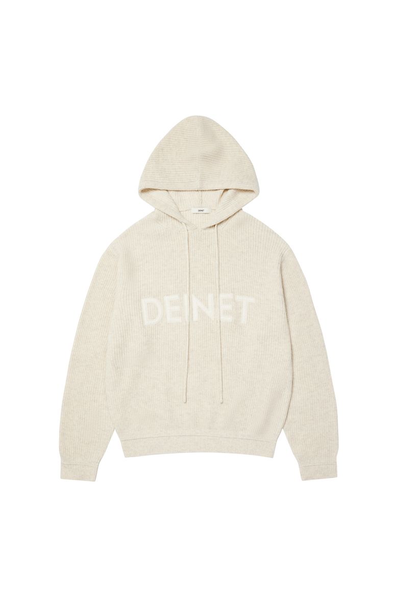 BASIC LOGO KNIT HOODIE IN OATMEAL