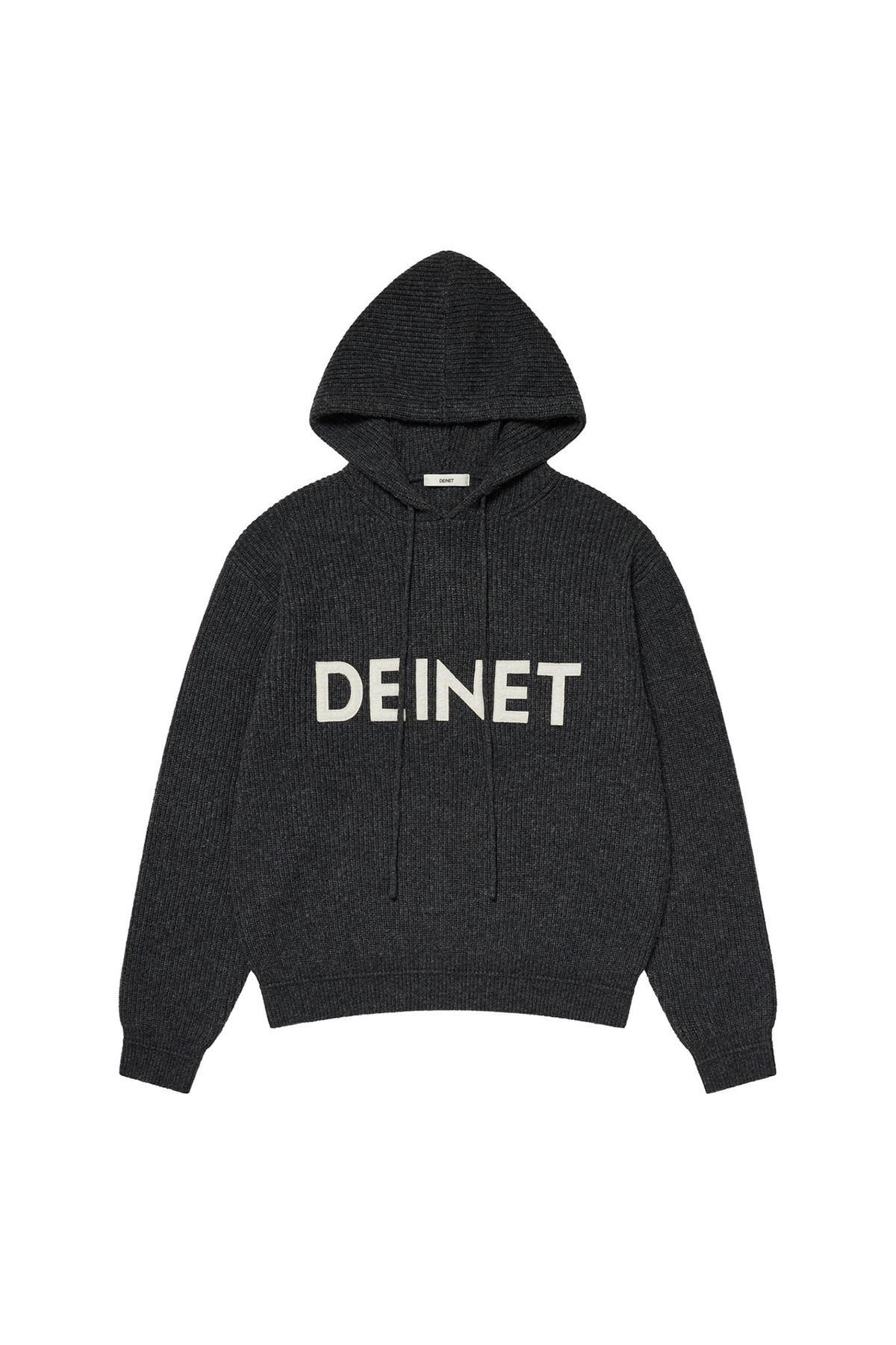 다이닛(DEINET) BASIC LOGO KNIT HOODIE IN CHARCOAL