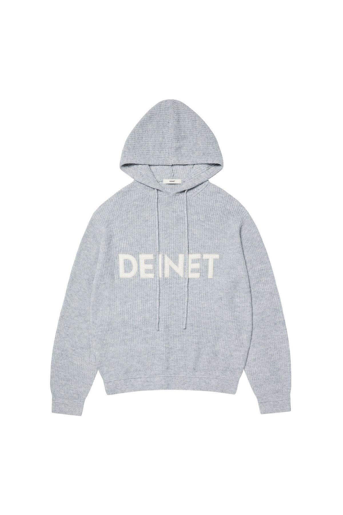 다이닛(DEINET) BASIC LOGO KNIT HOODIE IN MELANGE GREY