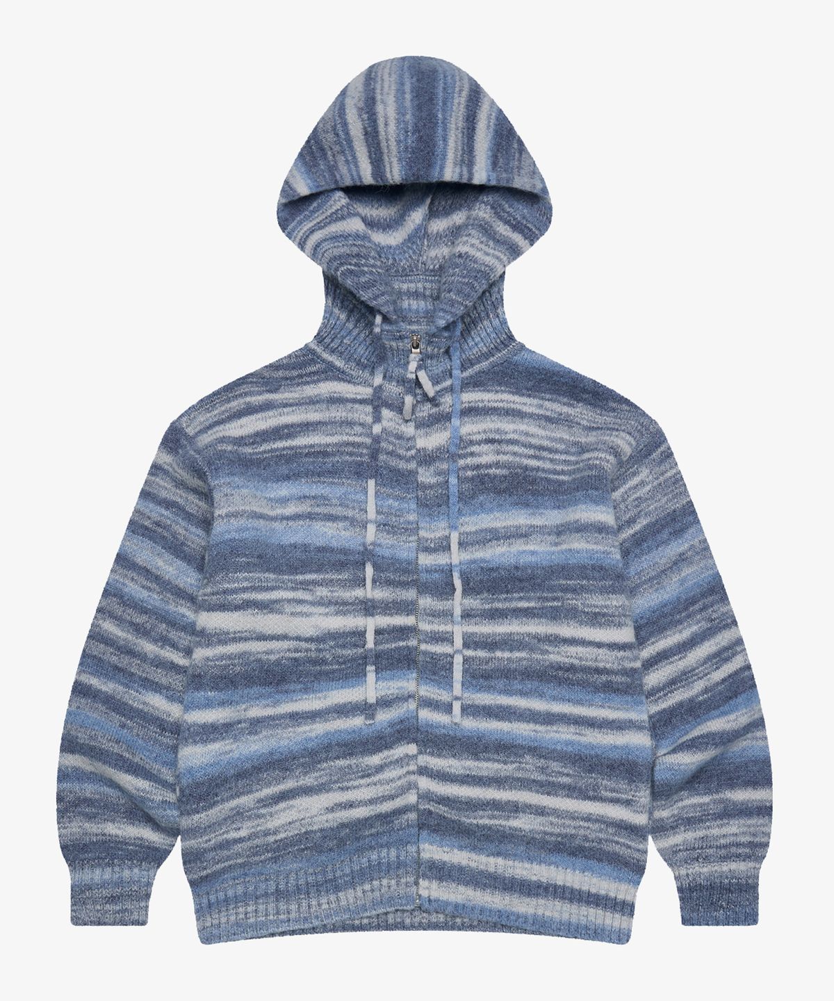 골든선샤인(GOLDEN SUNSHINE) Wool stripe knit hood zip-up_Blue