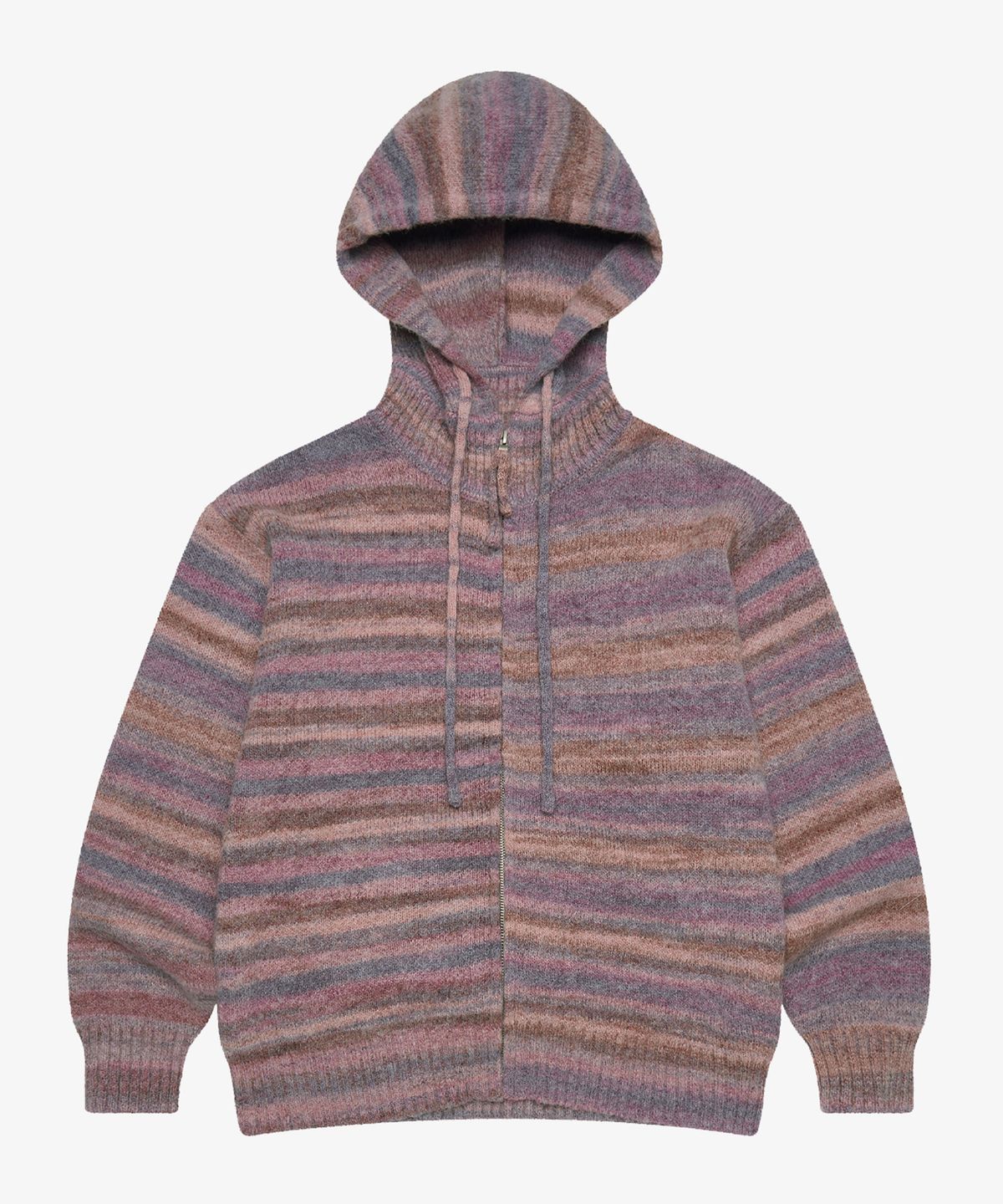 골든선샤인(GOLDEN SUNSHINE) Wool stripe knit hood zip-up_Pink