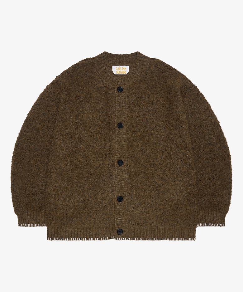Wool boucle round neck cardigan_Brown