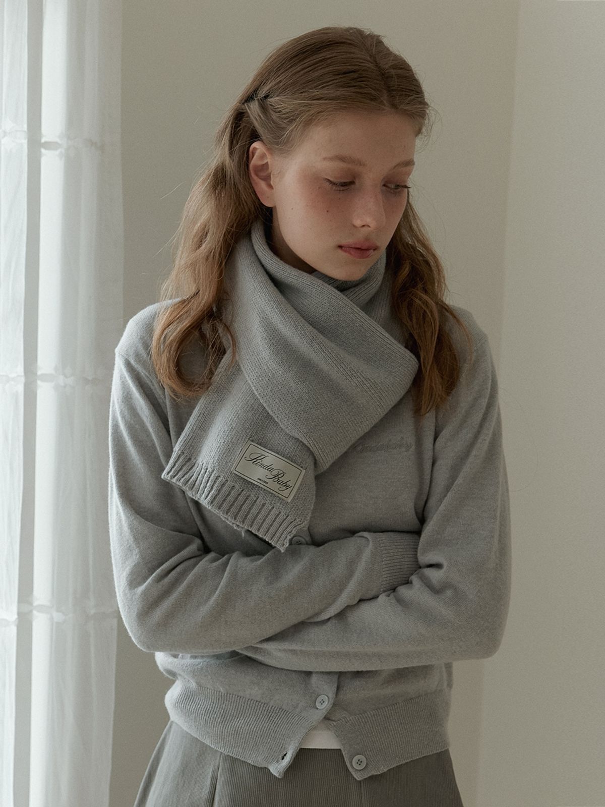 카인더베이비(KINDABABY) basic knit muffler - misty blue gray