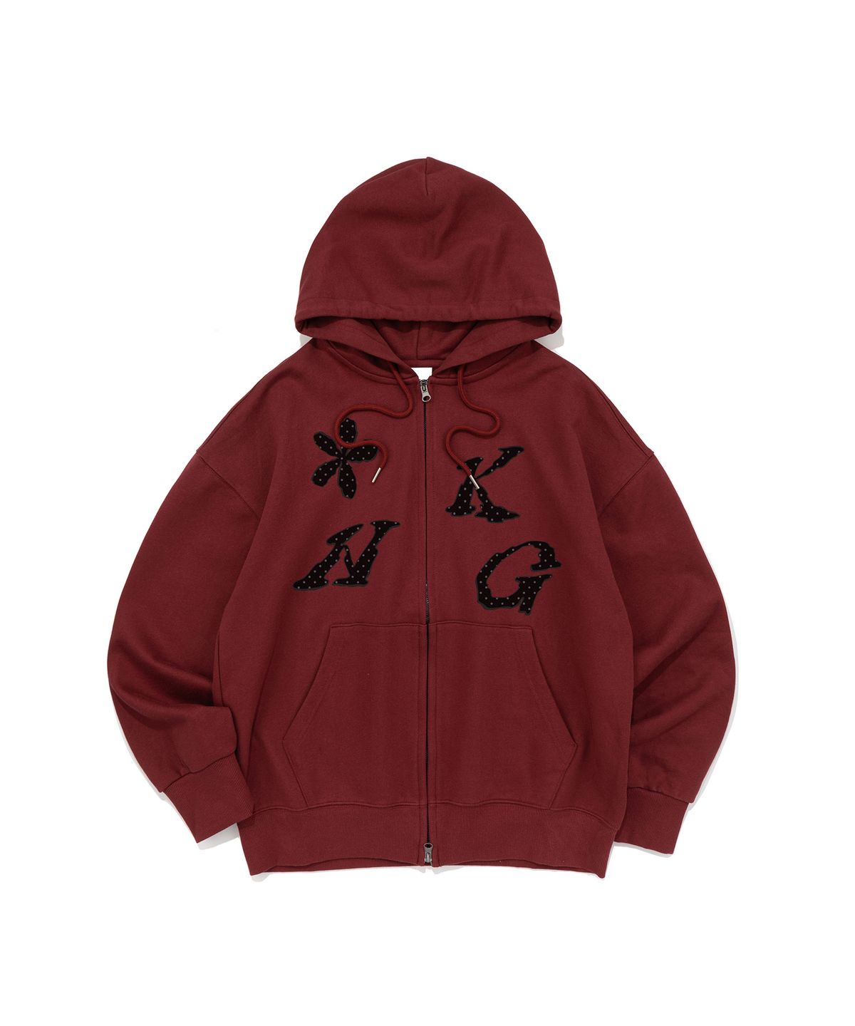 뉴키치(NEWKITSCH) FLOWER DOT GRAPHIC HOOD ZIP-UP (BURGUNDY)