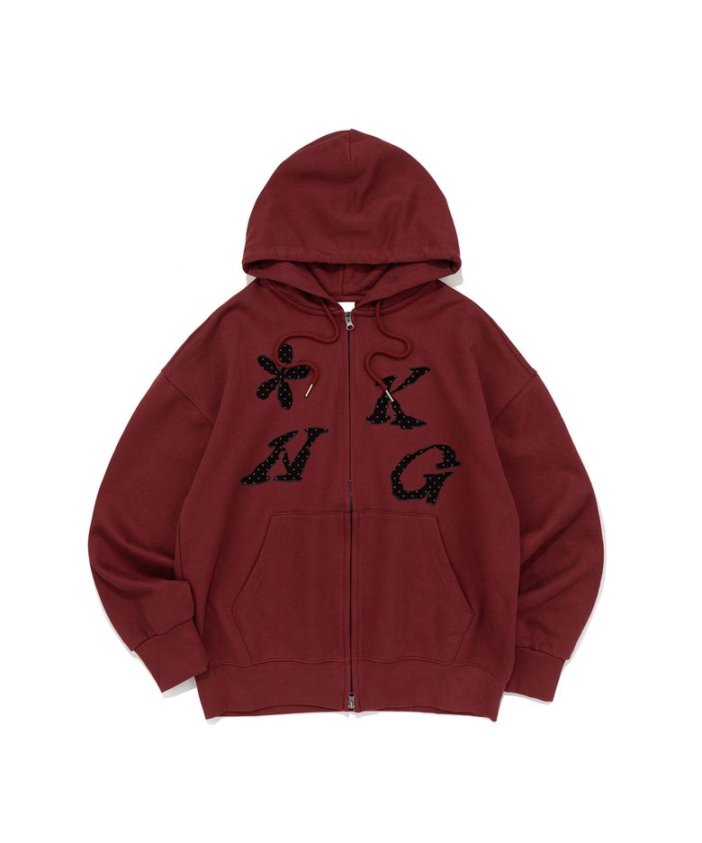 FLOWER DOT GRAPHIC HOOD ZIP-UP (BURGUNDY)