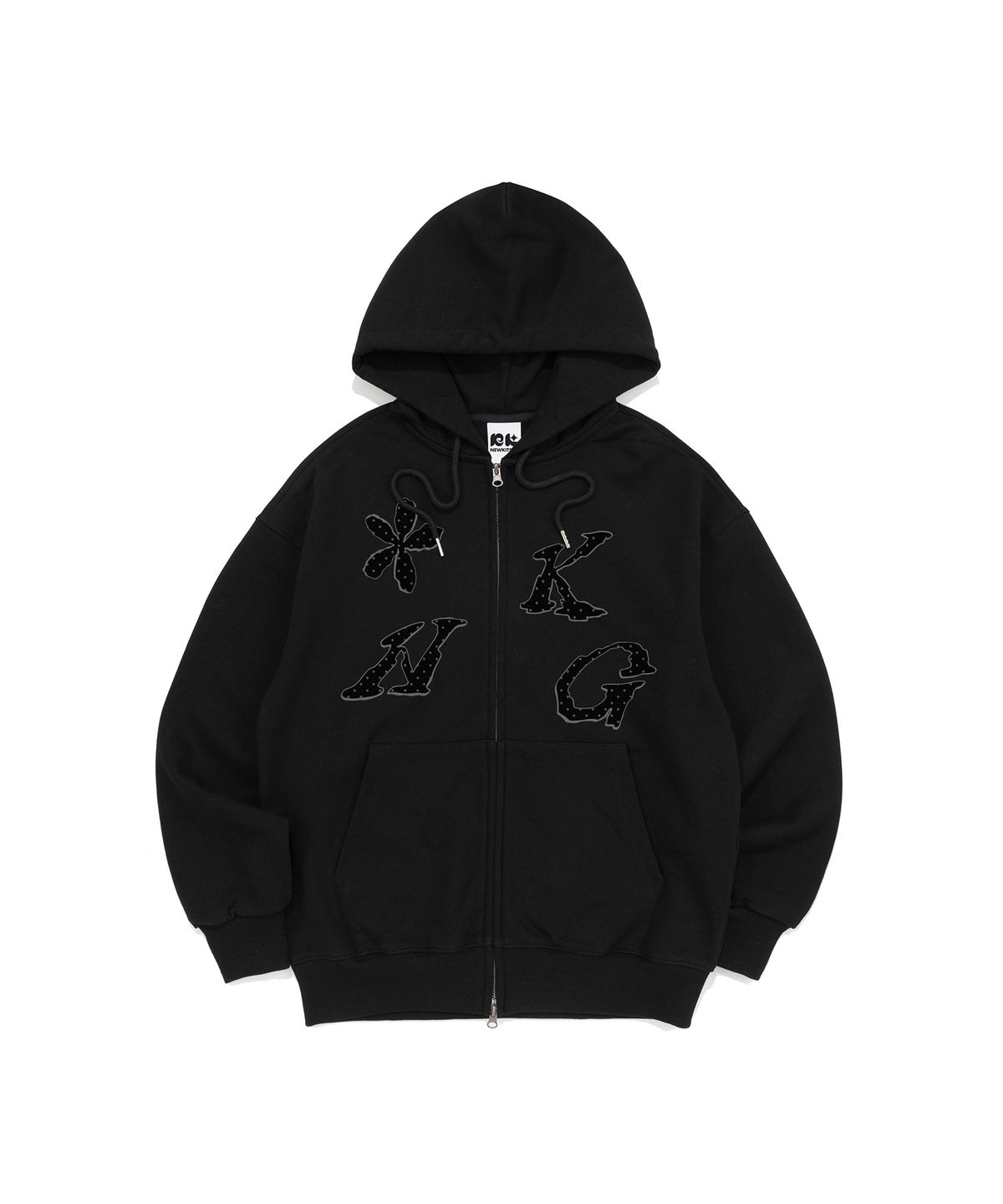 뉴키치(NEWKITSCH) FLOWER DOT GRAPHIC HOOD ZIP-UP (BLACK)