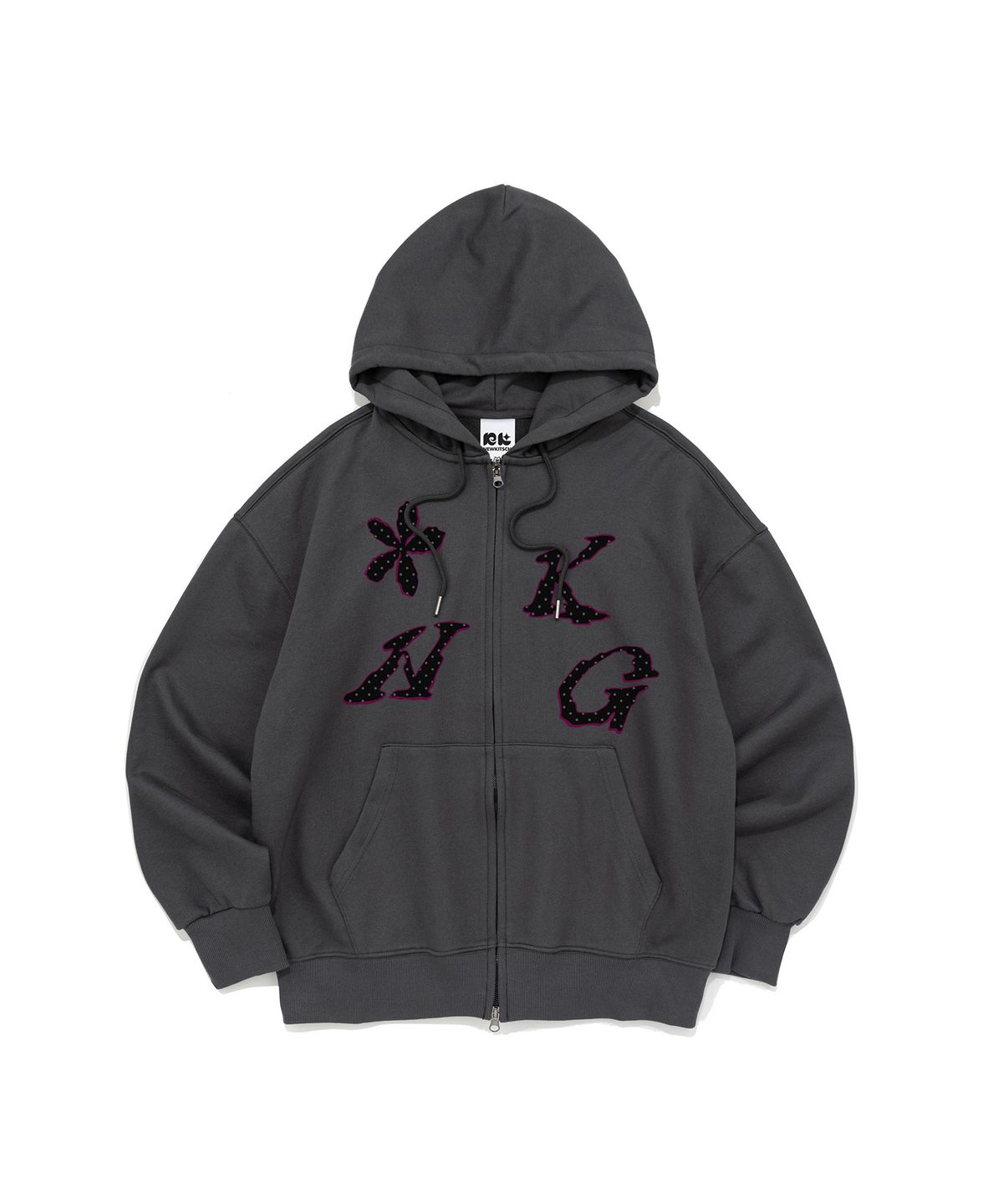 뉴키치(NEWKITSCH) FLOWER DOT GRAPHIC HOOD ZIP-UP (CHARCOAL)