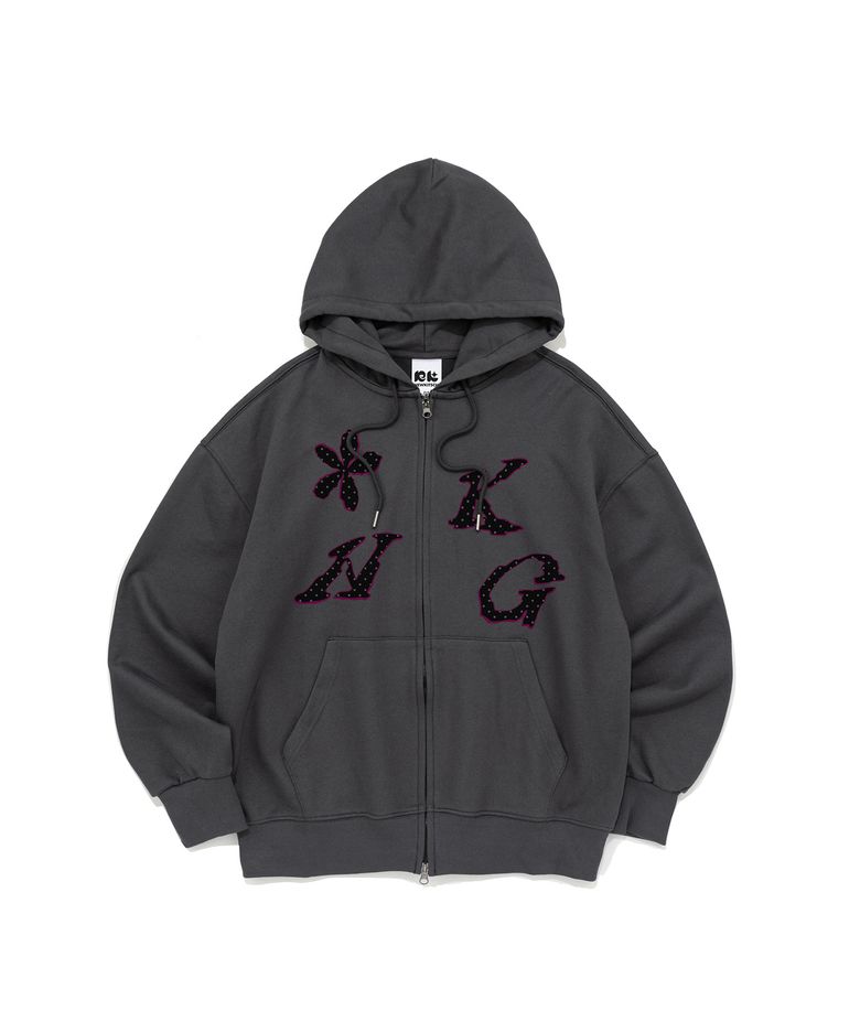 FLOWER DOT GRAPHIC HOOD ZIP-UP (CHARCOAL)